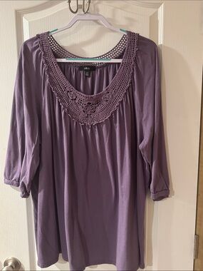 ellos Purple Crochet-Trim Scoop Neck Tunic Top